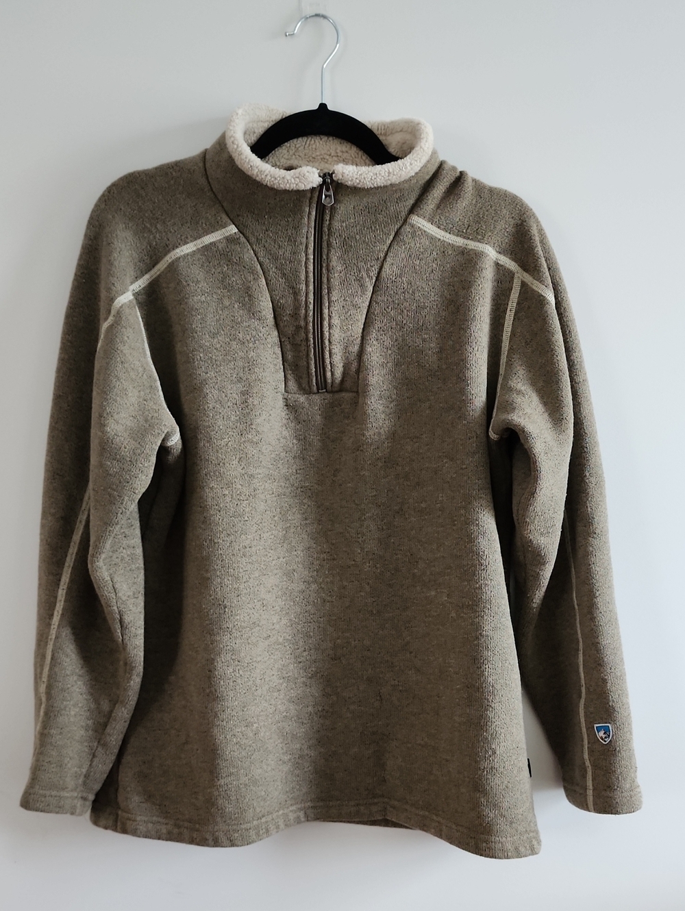 KUHL Europa 1/4 Zip Fleece Sweater Mens Medium Oatmeal Gray Flawed Gorpcore Cozy